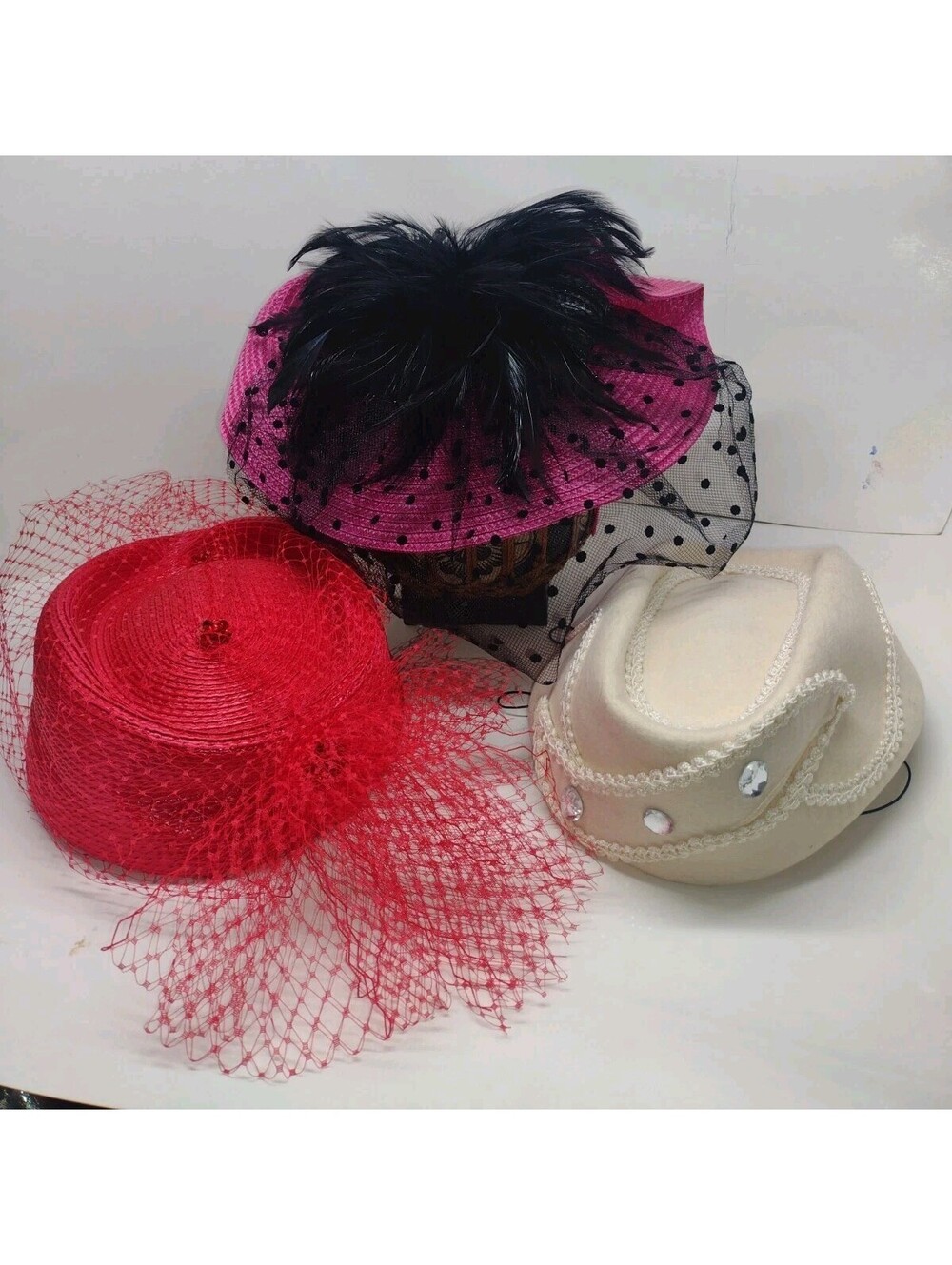 Vintage 80s 90s Hat Lot Marciano Deborah NY Veil Fascinator Church Derby Hats